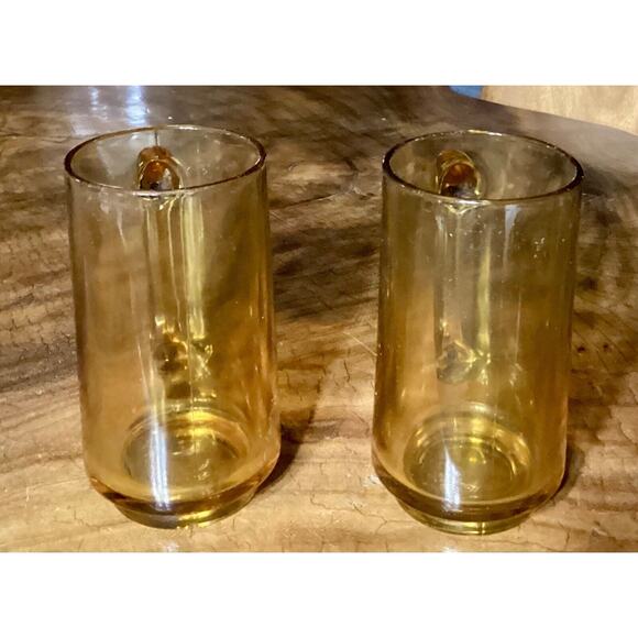 Set of 2 Vintage Hazel Atlas Amber Glasses Beer Mug Stein - Picture 5 of 7